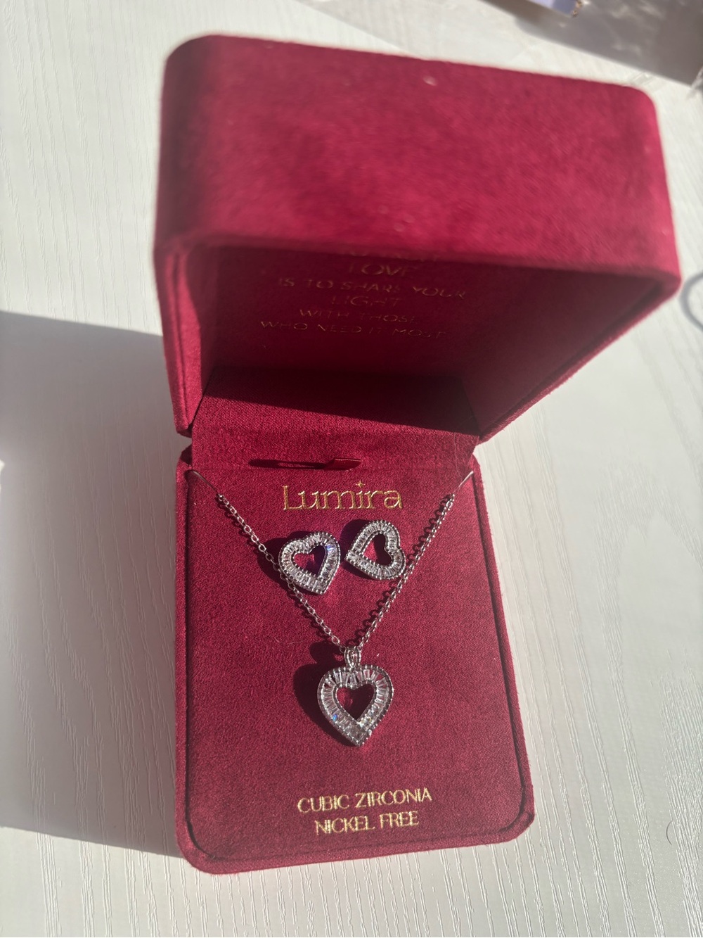 Silver Heart Necklace and Earrings Set